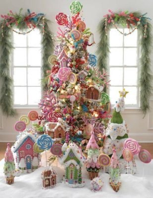 arvore de natal rosa e doces
