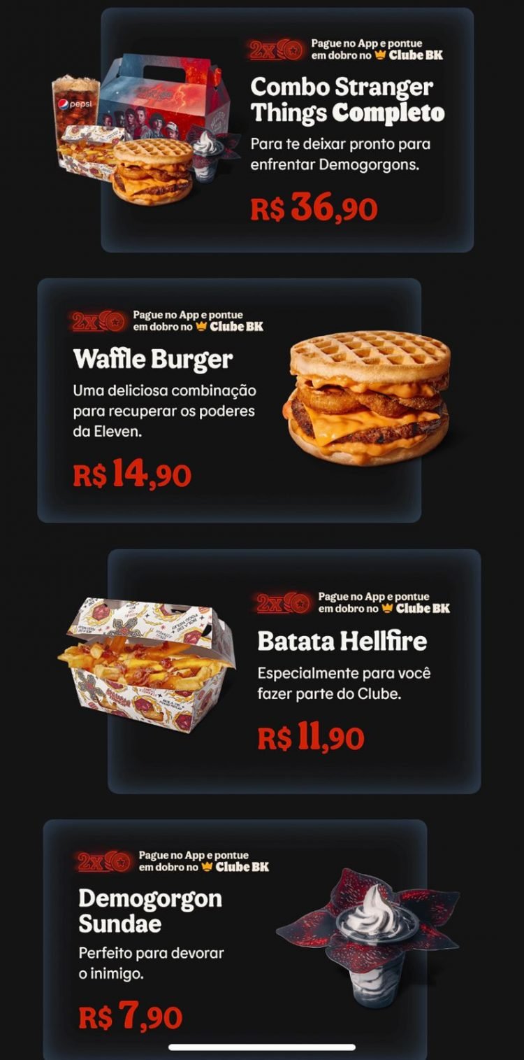 cardápio Burger King stranger things