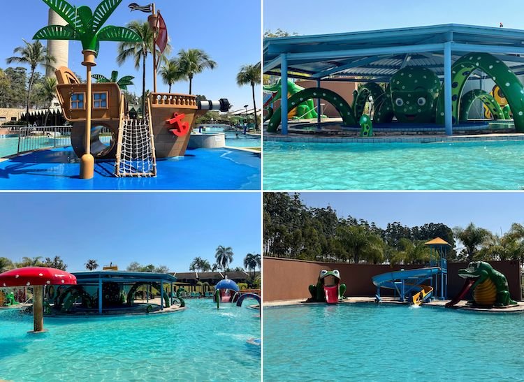 Atrações infantis nas piscinas do Blue Tree Thermas de Lins