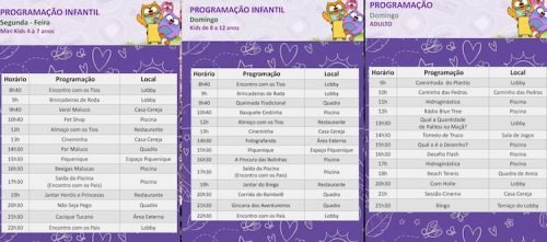 programacao do blue tree Thermas de Lins
