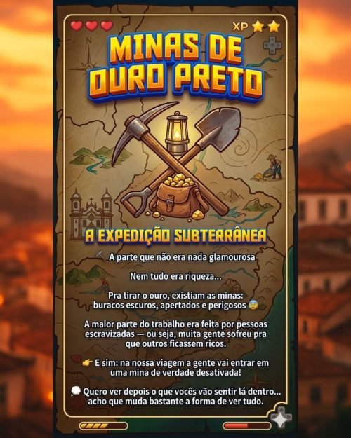 Card 3 de curiosidades sobre Ouro Preto para adolescentes - Mães em Viagem